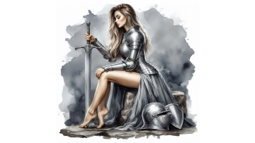 Картинка фэнтези люди нейросети графика нейроарт ai art нейронные сети рисунки нейро искусство нейрографика graphics neuroart neural networks drawings neuro neurography девушка рыцарь