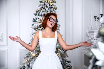 обоя девушки, анна шаховская, образ, косплей, наряд, костюм, очки, платье, ёлка, новый, год