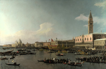 обоя рисованное, canaletto, город, здания, люди, море, лодки