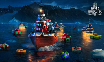 Картинка видео+игры world+of+warships корабли новый год море подарки горы