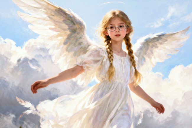 Обои картинки фото фэнтези, ангелы, девочка, ангел, крылья, косы, блондинка