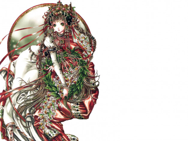 Обои картинки фото аниме, *unknown, другое, nao tsukiji, девушка, платье, украшения, ленты