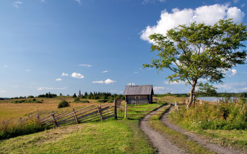 Картинка природа дороги дом поле дорога дерево