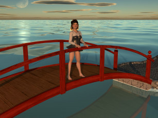 Картинка 3д графика people люди море небо мост девушка