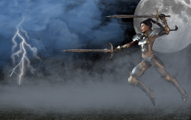 Обои картинки фото 3д, графика, fantasy, фантазия, планета, мечи, молния