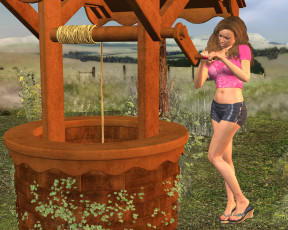 обоя 3д графика, people , люди, девушка, колодец