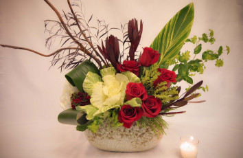 Картинка цветы букеты +композиции листья капуста розы