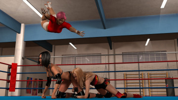 обоя 3д графика, people , люди, бои, ринг, девушки