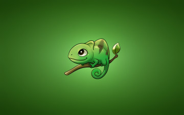 Картинка хамелеон рисованные минимализм ящерица ветка листья зеленый фон