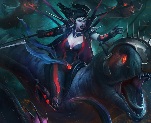 Обои картинки фото фэнтези, красавицы и чудовища, эльф, монстр, чудовище, атака, оружие