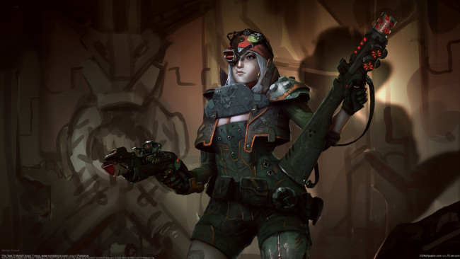 Обои картинки фото michel donz&, 233, фэнтези, девушки, оружие, разбойник, девушка, pira, tess, michel, donze