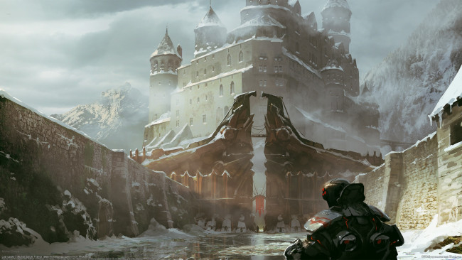 Обои картинки фото michel donz&, 233, фэнтези, замки, michel, donze, замок, стены