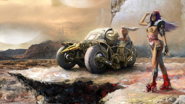 Обои картинки фото sergey musin, фэнтези, роботы,  киборги,  механизмы, sergey, musin, девушки, киборг, транспорт