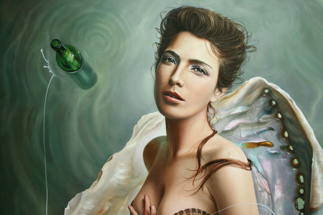 Обои картинки фото фэнтези, русалки, русалка, бутылка, вода, ракушка