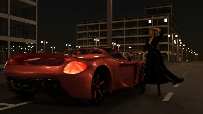 Обои картинки фото автомобили, 3d car&girl, автомобиль, взгляд, фон, девушка