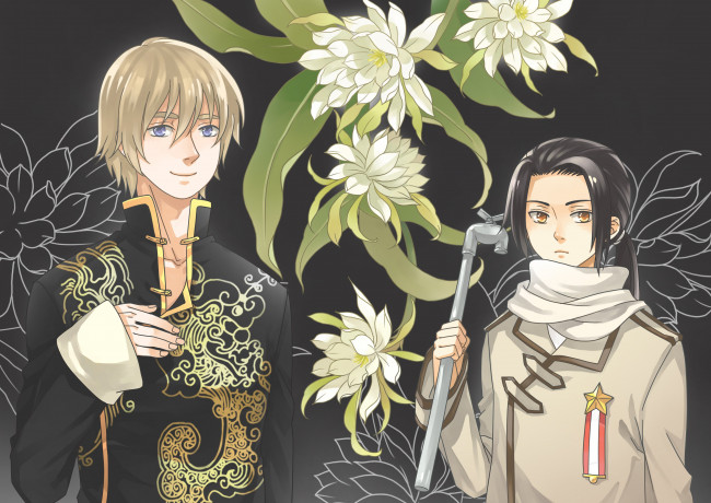 Обои картинки фото аниме, hetalia,  axis powers, цветы, страны, парни