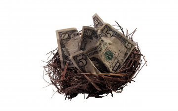 Картинка разное золото +купюры +монеты гнездо банкноты доллары