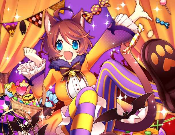 Обои картинки фото аниме, магия,  колдовство,  halloween, sakura, chiyo