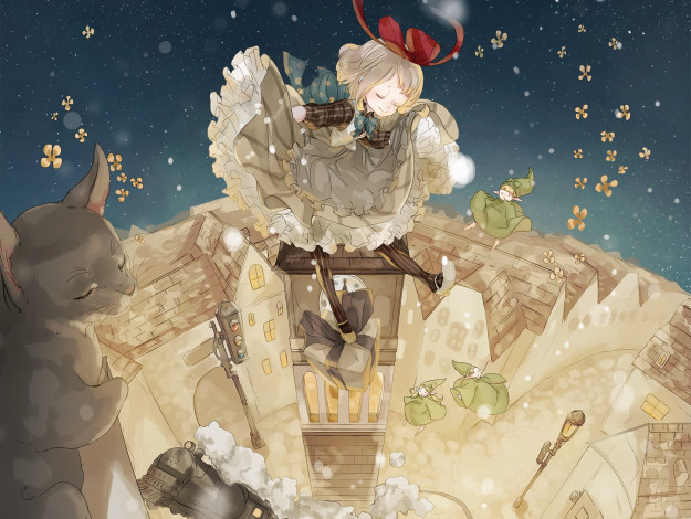 Обои картинки фото аниме, животные,  существа, mizutamari, tori