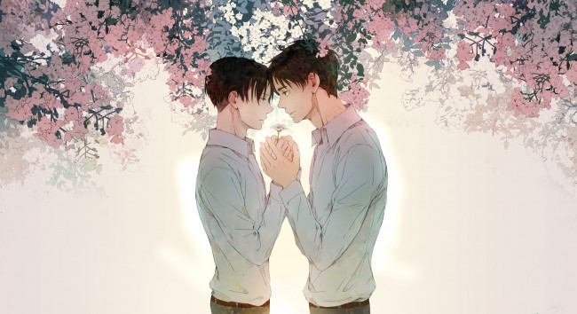 Обои картинки фото аниме, shingeki no kyojin, эрен, леви