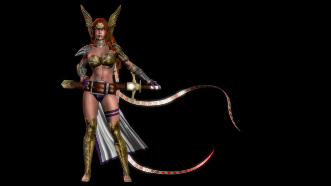 Обои картинки фото 3д графика, фантазия , fantasy, фон, девушка, меч, униформа, взгляд