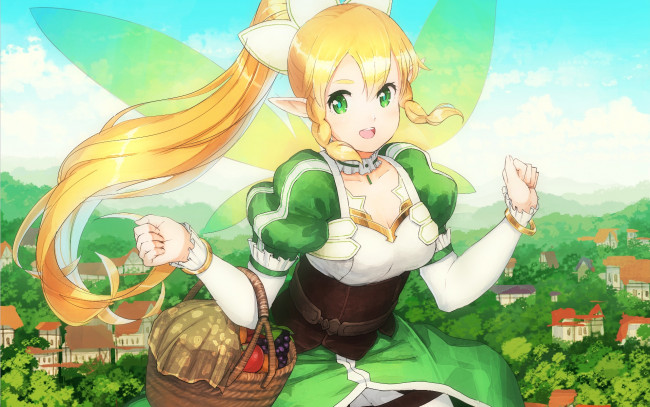 Обои картинки фото аниме, sword art online, девушка, взгляд, фон