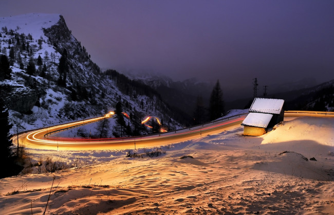 Обои картинки фото природа, дороги, горы, ночь, дорога