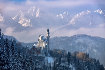 Картинка neuschwanstein+castle+-+bavaria+-+germany города замок+нойшванштайн+ германия горы замок