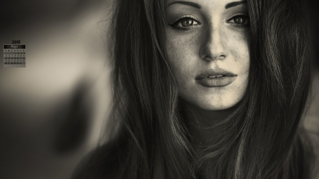 Обои картинки фото календари, девушки, лицо, взгляд, 2018