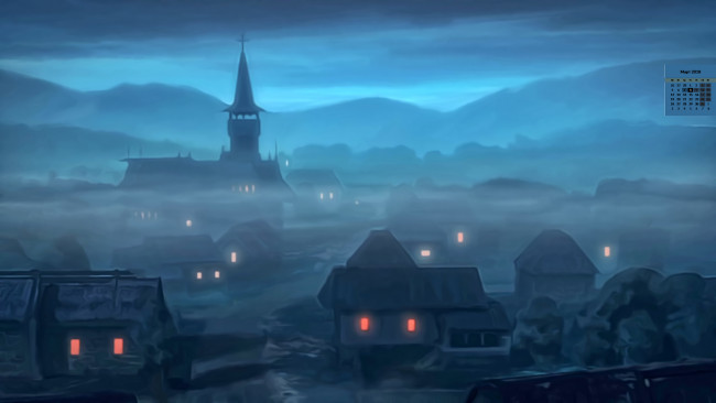 Обои картинки фото календари, рисованные,  векторная графика, 2018, дом, ночь, город