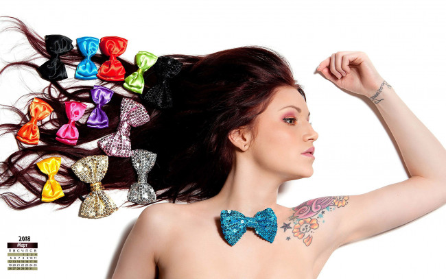 Обои картинки фото календари, девушки, 2018, профиль, тату