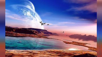 Картинка календари компьютерный+дизайн птица планета водоем