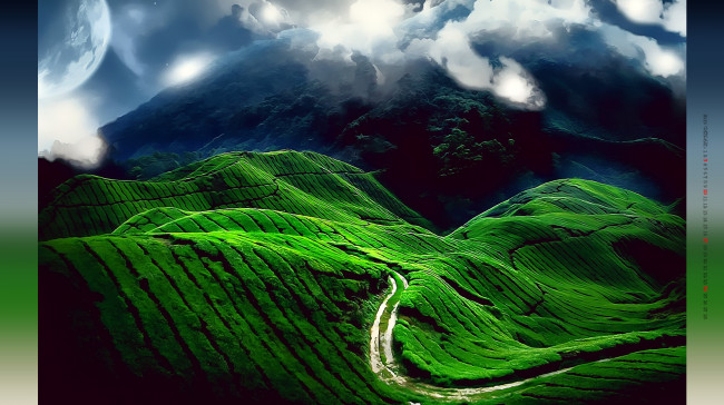 Обои картинки фото календари, компьютерный дизайн, растения, планета, дорога