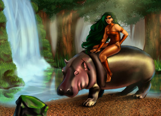 Картинка рисованное комиксы бегемот взгляд фон девушка