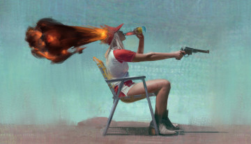 Картинка рисованное люди стул пистолет бутылка выстрел девушка