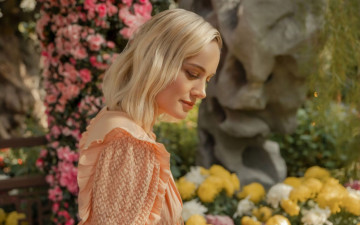обоя девушки, brie larson, сад, блондинка