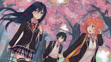 обоя аниме, oregairu, розовая, пора, моей, школьной, жизни