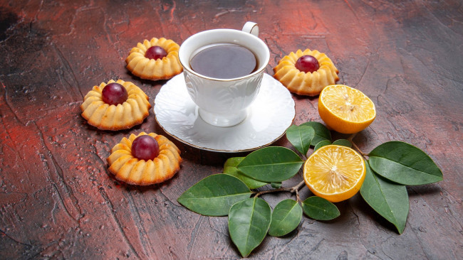 Обои картинки фото еда, напитки,  чай, апельсин, чай, кексы