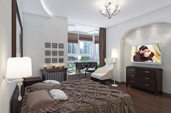 обоя интерьер, спальня, кровать, телевизор