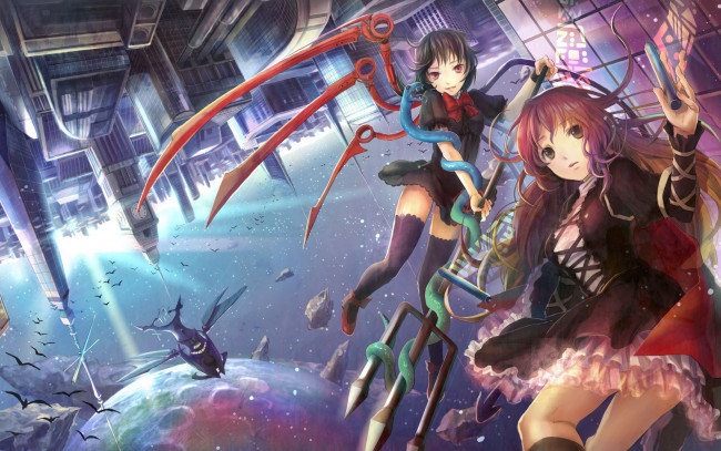 Обои картинки фото аниме, weapon, blood, technology