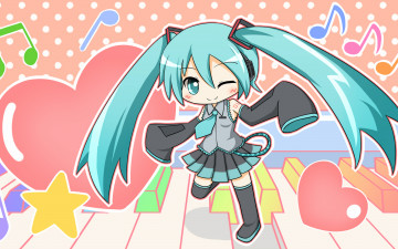 Картинка аниме vocaloid ноты клавиши hatsune miku хатсуне мику вокалоид сердечко звезда