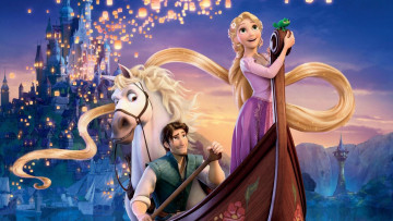 Картинка tangled мультфильмы фонарики принцесса лодка рапунцель запутанная история