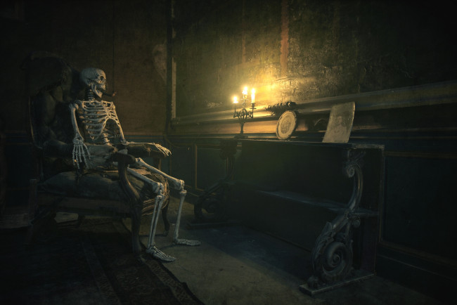 Обои картинки фото разное, кости, рентген, скелет, пианино, свеча