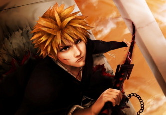 Картинка аниме bleach рыжий парень занпакто меч банкай шинигами ичиго арт блич куросаки