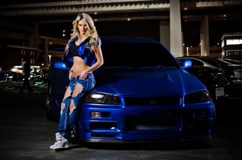 Картинка автомобили авто+с+девушками блондинка роскошная автомобиль nissan+skyline+r34 heidi+fahrenbach nissan skyline r34 джинсы