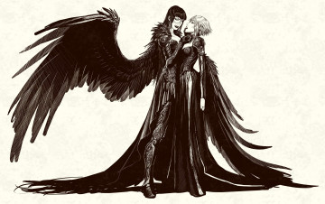 Картинка фэнтези ангелы взгляд лицо крылья падший ангел девушки фон рисунок фантастика