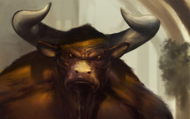 Обои картинки фото минотавр, фэнтези, существа, рога, бык