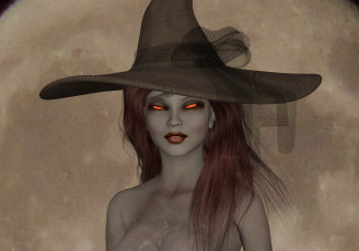 Картинка 3д+графика существа+ creatures девушка взгляд фон шляпа