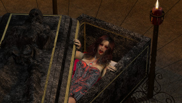 Картинка 3д+графика существа+ creatures девушка взгляд фон вампир кровь