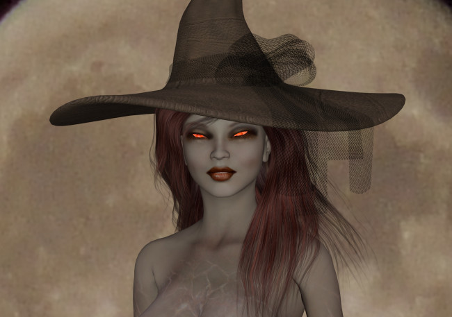 Обои картинки фото 3д графика, существа , creatures, девушка, взгляд, фон, шляпа